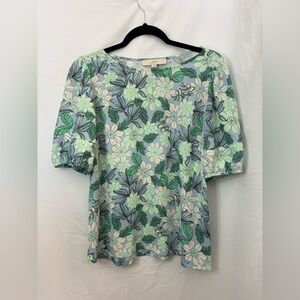 LOFT Women's Floral Blouse - Green and White